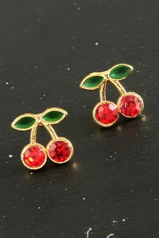 Kiraz Taşlı Minik Küpe - Kırmızı N145 Kiraz Taşlı Minik Küpe - Kırmızı N145