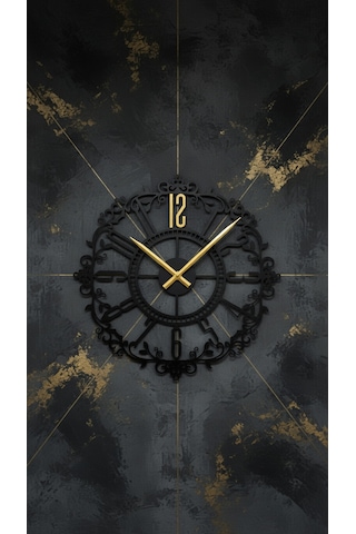 Dekoratif Sessiz Siyah Metal Duvar Saati 60x60 Cm Metal Telefon Tutacağı Hediyeli