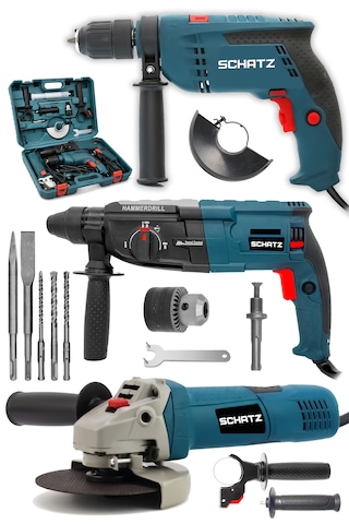 Schatz Profesyonel Elektrikli 3'lü Set Matkap,taşlama,kırıcı Delici Hilti
