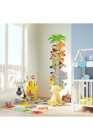 Kendinden Yapışkanlı Şeffaf Sevimli Hayvan Temalı Boy Ölçer 100x35 Cm Poster Afiş Duvar Sticker Kağıdı Çocuk Odası Kreş