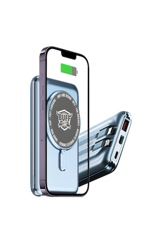 Buff Bp11 10000mah Magsafe Uyumlu Dahili Kablolu Powerbank Mavi