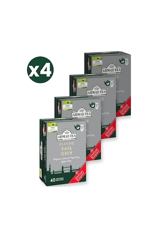 Ahmad Tea Klasik Earl Grey Demlik Poşet Çay 40x2 G 4'li Ekonomik Paket Toplam 160 Demlik Poşet