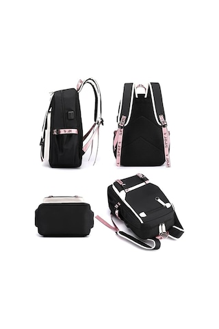 Zyzqstore Kız Çocuk Okul Sırt Çantası, Ortaokul, Usb Şarj, Siyah B Model Siyah