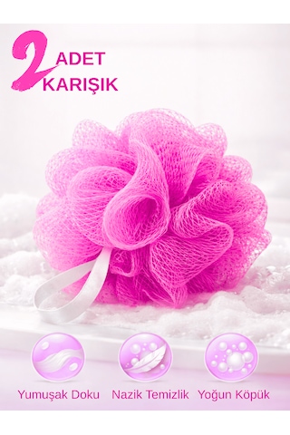 Beylini 2li Karışık Banyo Lifi Büyük Boy 35gr Vücut Duş Kesesi File Top Lif Peeling Etkili Hijyenik Temizlik