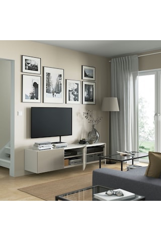 Tv Sehpası, Beyaz-parlak Cila-bej, 180x42x38 Cm, Selsvıken Beyaz