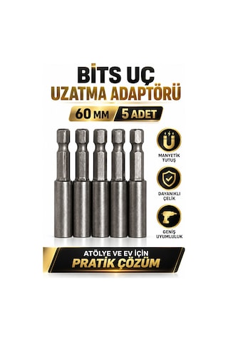 Bits Uç Uzatma Adaptörü 5 Adet 60 Mm Manyetik Vidalama