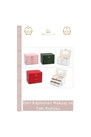 Takıkutusu Lüks Tasarım Bölmeli Organizer Suni Deri Dayanıklı Deri Kaplamalı Makyaj Takı Kutusu
