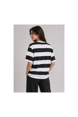 Butik İstanbul Çizgili Oversize Tişört Bisiklet Yaka Kısa Kol Yazlık T-shirt - Siyah