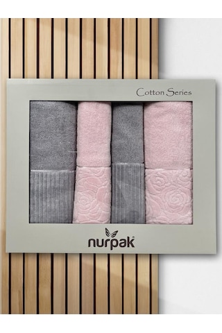 Sevgi Hamam Takımı 4 Parça Gri - Pudra Çok Renkli