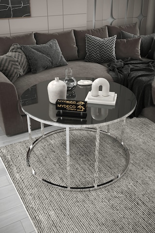 Çift Bacak Orta Sehpa Gümüş Ayak Füme Ayna