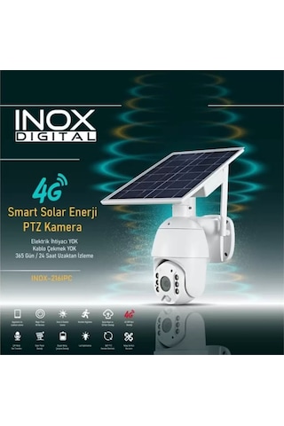 Inox Digital 3 MegaPixel Su Geçirmez 4G Sim Kart Destekli PTZ Solar Bulut Kayıt Destekli Güneş Panelli Kamera