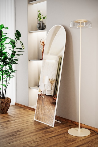 Evdemo Pamir Beyaz Metal Çerçeveli Ayaklı Oval Boy Aynası 180x50 Cm Beyaz