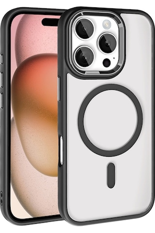 Apple Uyumlu iPhone 16 Pro Kılıf Magsafe Kamera Çevresi Metal Kirlenmeye Dayanıklı Premium Kapak Siyah