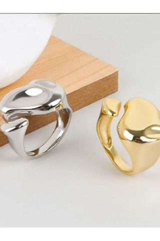 925 Ayar Gümüş Gold Renk Düzensiz Bohem Ayarlanabilir Tarz Yüzük