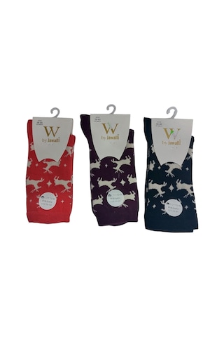 3'lü Dikişsiz Pamuk Kadın Çorap Çok Renkli