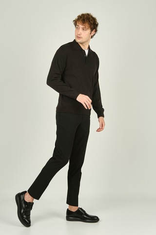 Ateş Triko Erkek Polo Yaka Düğmeli Yün Kazak 6091023 Füme Füme