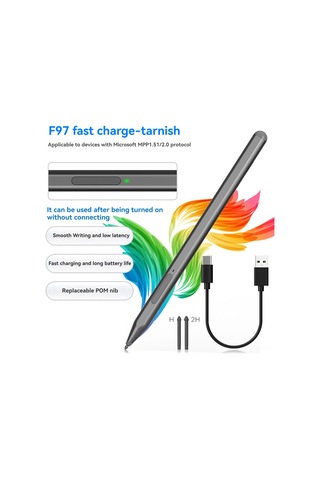 Gajeena Mpp Protokolü Aktif Doku Kalemi - Surface, Asus, Hp, Dell Uyumlu - Hızlı Şarjlı, Dokunmaya Dayanıklı, 80 Saat Kullanim Süresi - Gri