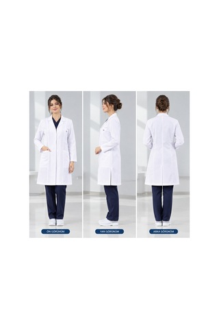 Beyaz Önlük Unisex Orta Boy Klasik Yaka Uzun Kol Doktor Öğretmen Hemşire Öğrenci Stajyer Eczacı Laboratuar Önlüğü