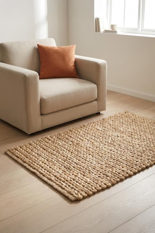 Digithome Jüt Hasır Dikdörtgen Oturma Odası Yatak Odası Natural Halı 150x100 Cm Kahverengi
