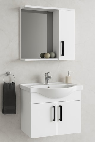 Dmz Home Concept Lacrime 65 Cm Beyaz Renkli Mdf, Oval Seramik Lav Beyaz