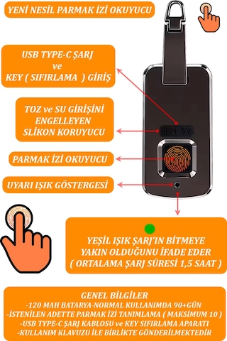 Lacivert Erkek Sırt Çantası Kişiye Özel Yeni Nesil Parmak İzi Okuyuculu 14 İnç Lacivert