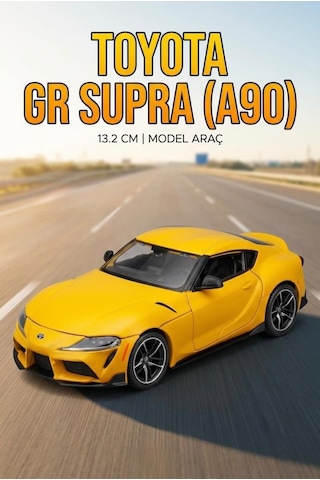 Hobbiez Lisanslı Toyota Gr Supra Kapıları Açılabilir Model Diecast 1/32 Ölçek Metal Standlı Araç Sarı