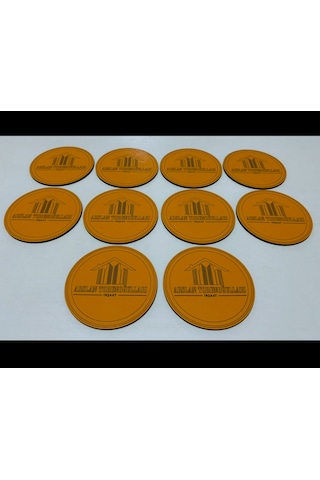 10'lu Kişiye / Şirkete Özel Logolu Bardak Altlığı Seti Lazer Kesim Kurumsal Hediye 9 Cm Turuncu