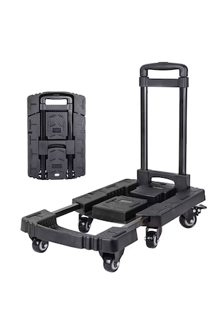 6 Tekerlekli Katlanabilir Paket Koli Taşıma Arabası Siyah 200 Kg