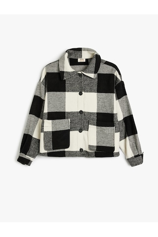 Koton Crop Gömlek Ceket Cep Detaylı Uzun Kollu Siyah Ekose 5wkg20037aw Siyah Ekoseli Siyah