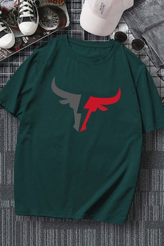 Erkek Boğa Silüet Baskılı Oversize Tshirt Yeşil