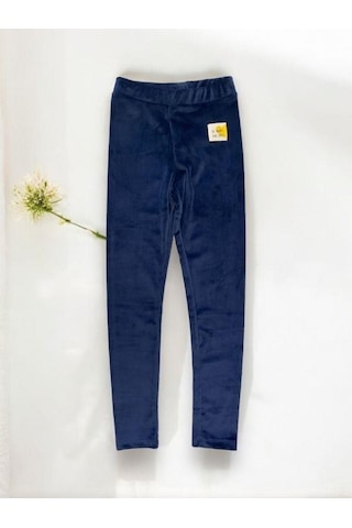 Zekids Kız Çocuk Bel Lastikli Parlak Kadife Tayt Pantolon-14343 Lacivert