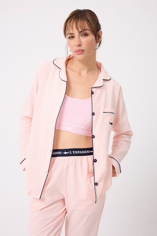 Lespadon Marısılk Seastrıpe Premium Dokuma Uzun Kollu Uzun Pantolonlu Kadın Pijama & Lounge Takımı-3211 Pembe