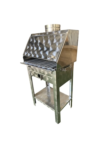 Paslanmaz Kömürlü Mangal 28 X 40 Cm Bacalı Barbekü