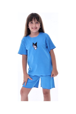 Ribana Beybi Overlok Detaylı Kuromi Nakışlı Alt-üst Takım Mavi