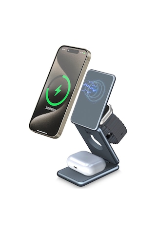 Airflod 15w Wireless Kablosuz Şarj Standı Alüminyum Katlanabilir 3in1 Apple Uyumlu iPhone -android-watch-airpods
