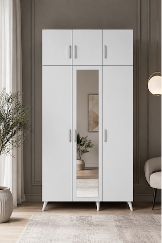 Alara Tamamı Mdf Aynalı Portmanto Vestiyer Ayakkabılık Beyaz 120 Cm - M5