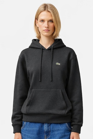 Lacoste Relaxed Fit Kapüşonlu Organik Pamuk Polyester Kadın Sweatshirt Siyah Siyah