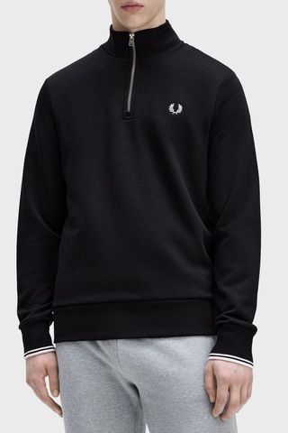 Fred Perry M3574 Half Zip Erkek Sweatshirt Siyah-Beyaz