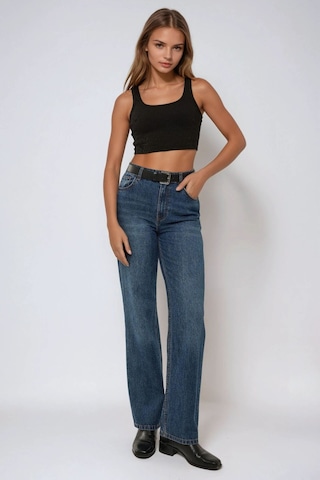 Hiccup Basic Bisiklet Yaka Crop Üst Siyah