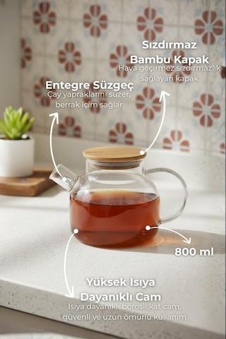 Bambum Taric - Cam Demlik 800ml Şeffaf