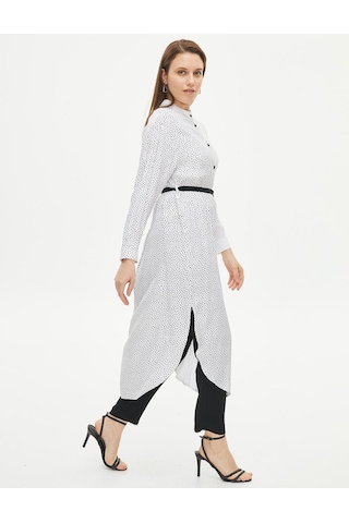 Kemerli Hakim Yaka Uzun Tunik Siyah-beyaz Siyah-beyaz
