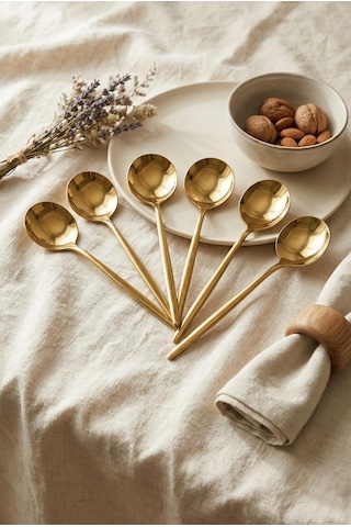 6'lı Lüks Gold Paslanmaz Çelik Yemek Kaşığı Seti 21 Cm Gold