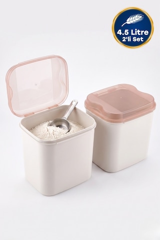 4.5 Litre 2'li Un Ve Erzak Saklama Kabı Seti Krem