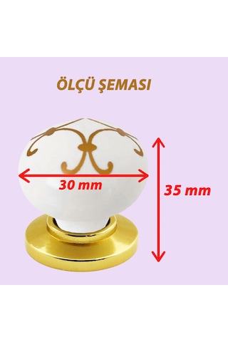 8 Adet Defne Altın Çizgili Beyaz Polimer Düğme Kulp Altın Tablalı Mobilya Mutfak Dolabı Çekmece Kulbu Kulpları