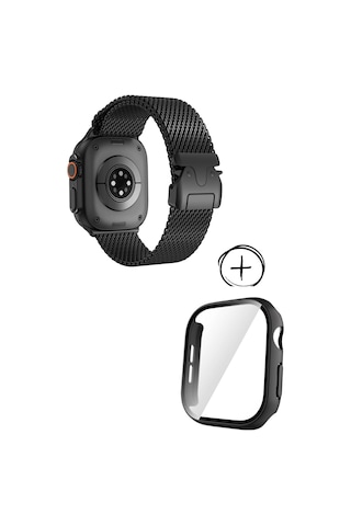 Apple Uyumlu Watch 10 46mm Redclick Luxury Metal Hasır Kordon + Kasa Ekran Koruyucu