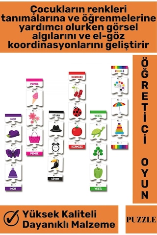 Preschool Eğitici Öğretici Görsel Algı Geliştirici Okul Öncesi Eğlenceli Puzzle-renkleri Öğreniyorum