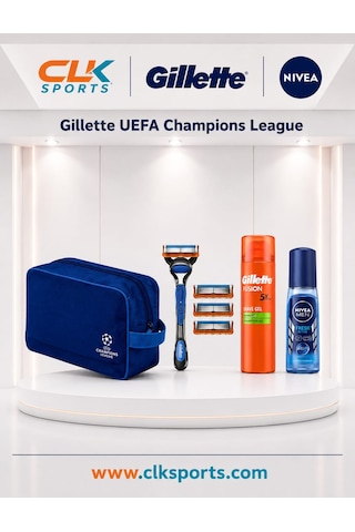 Gillette Uefa Champions League Special Edition Fusion5 Erkek Tıraş Makinesi+ 4 Yedek Bıçak+ Tıraş Jeli + Deodorant