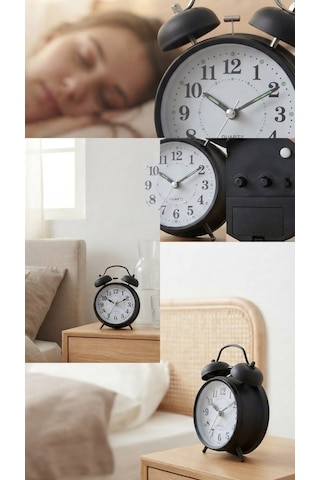 Çalar Saat 21 Cm Kurmalı Alarm Lı Çalar Saat Büyük Boy Retro Vintage Çift Çanlı Komodin Saati Kırmızı Siyah