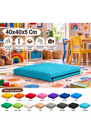 40x40x5 Cm Kare Minder - Sandalye Minderi - Kreş Anaokulu Oyun Aktivite Minderi - Bahçe Dekor Minderi Mavi