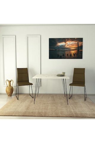 Pasific Home Sandalf Metal Ayaklı Mutfak Masası Kare 90x90 Beyaz Mermer